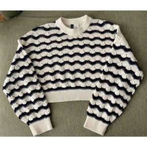 Divided Navy & White Cropped Sweater, size XS